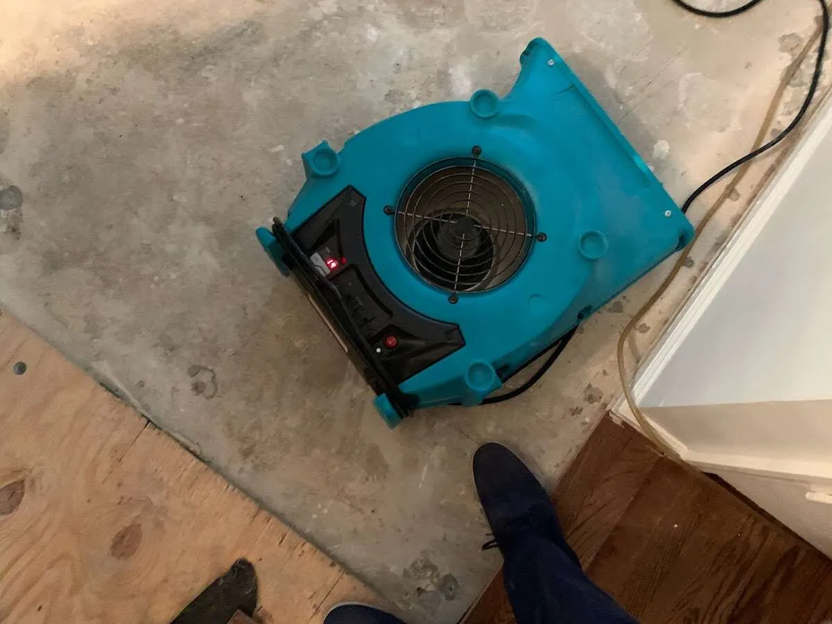 Air mover drying subfloor during Leak Detection & Repair in Lenoir City